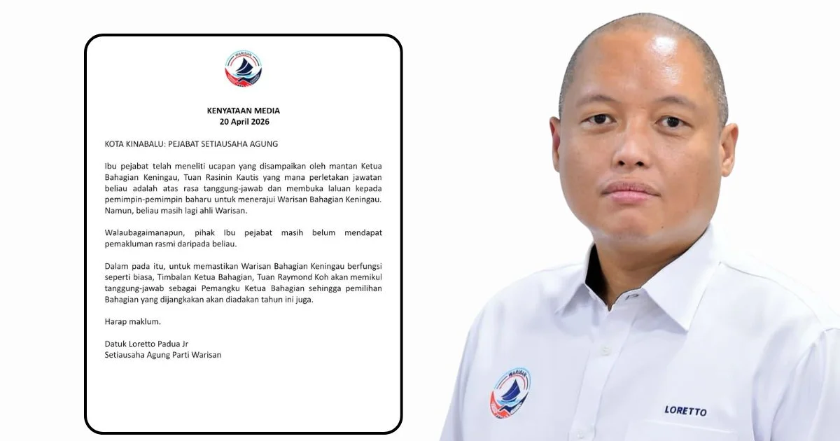 Kenyataan Media Dari Pejabat Setiausaha Agung Warisan: Perletakan Jawatan Ketua Bahagian Keningau Oleh Tuan Rasinin Kautis.
